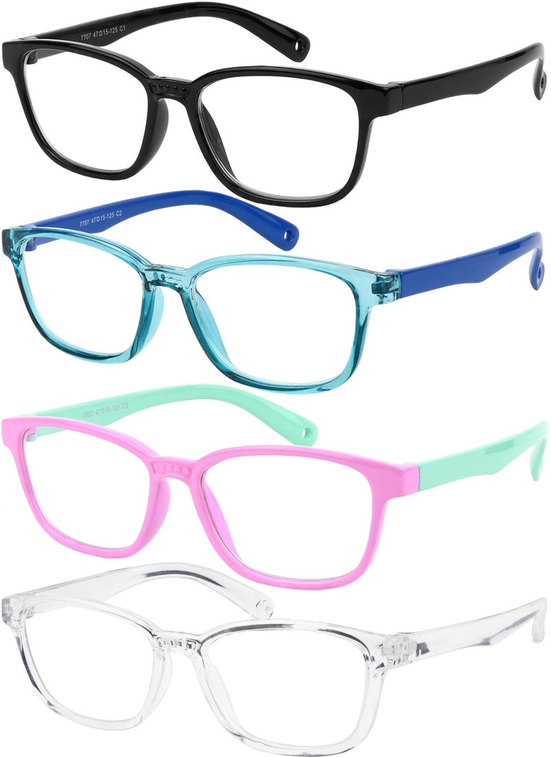 Yogo Vision Blue Light Blocking Glasses for Kids UV Protection Girls Boys Blue Light Glasses Anti Eyestrain 4 Pack